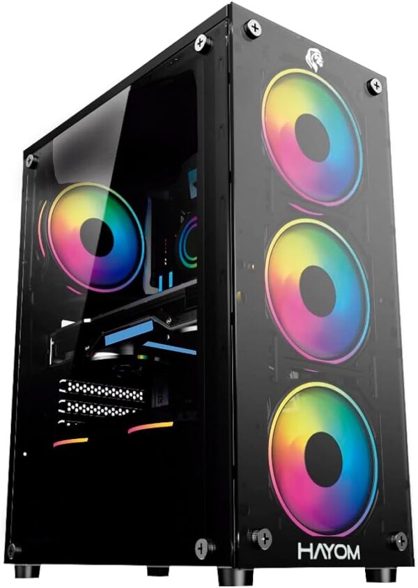 Gabinete Gamer Hayom, 4 Fans rgb, Lateral e Frontal Em Vidro Temperado, Preto - GB1749