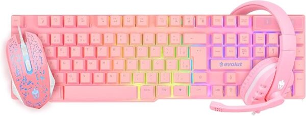 COMBO GAMER ROSA (TECLADO+MOUSE+FONE) EG53 - EVOLUT