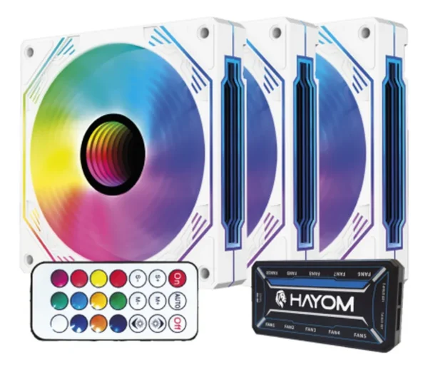 Kit Cooler Fan Hayom, Rgb, 3x 120mm, Controladora, Branco LED RGB - Image 4